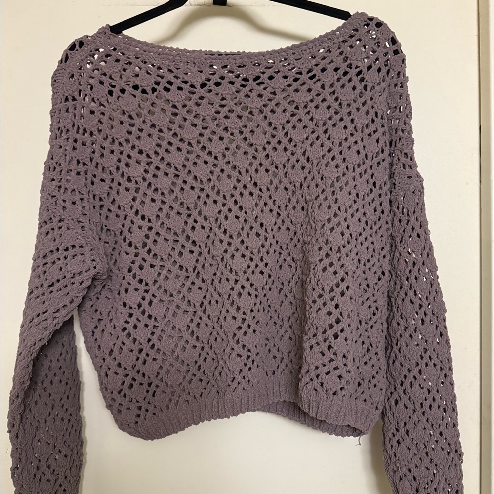 Purple Crew Neck Sweater with Airy Knit Design